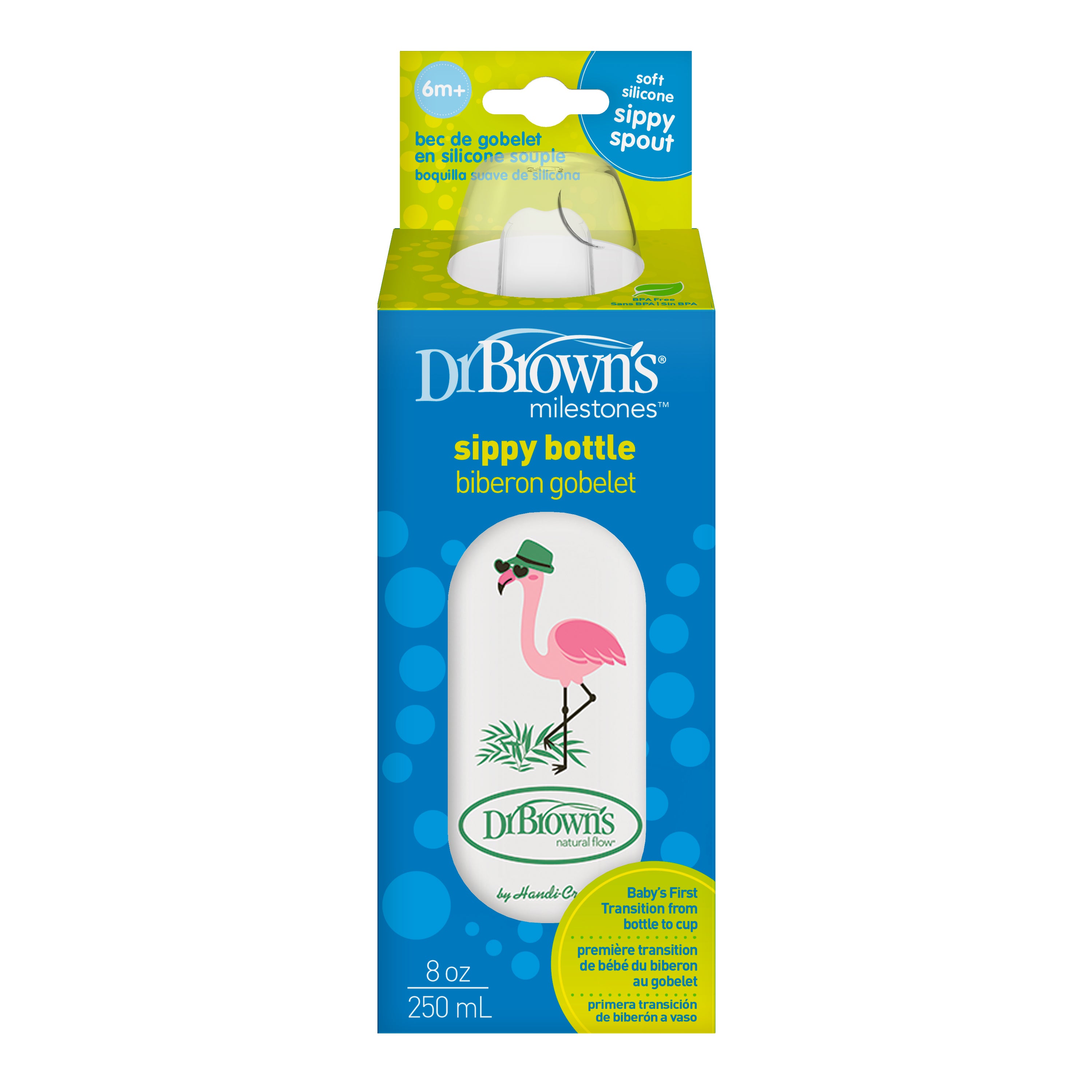 DR BROWN’S 250ML NARROW NECK SIPPY BOTTLE FLAMINGO