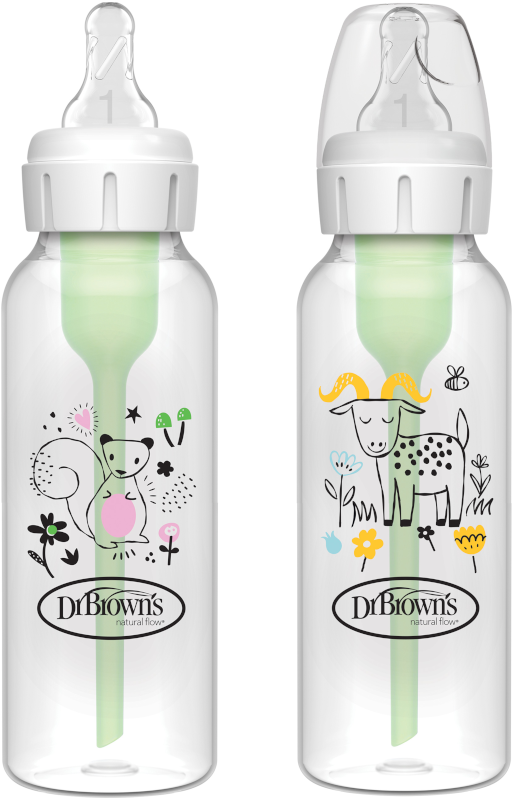 Dr Brown's Options+ Anti Colic Bottle Narrow Neck with Level 1 Teat, 250ml 2 pack Squirrel/Goat