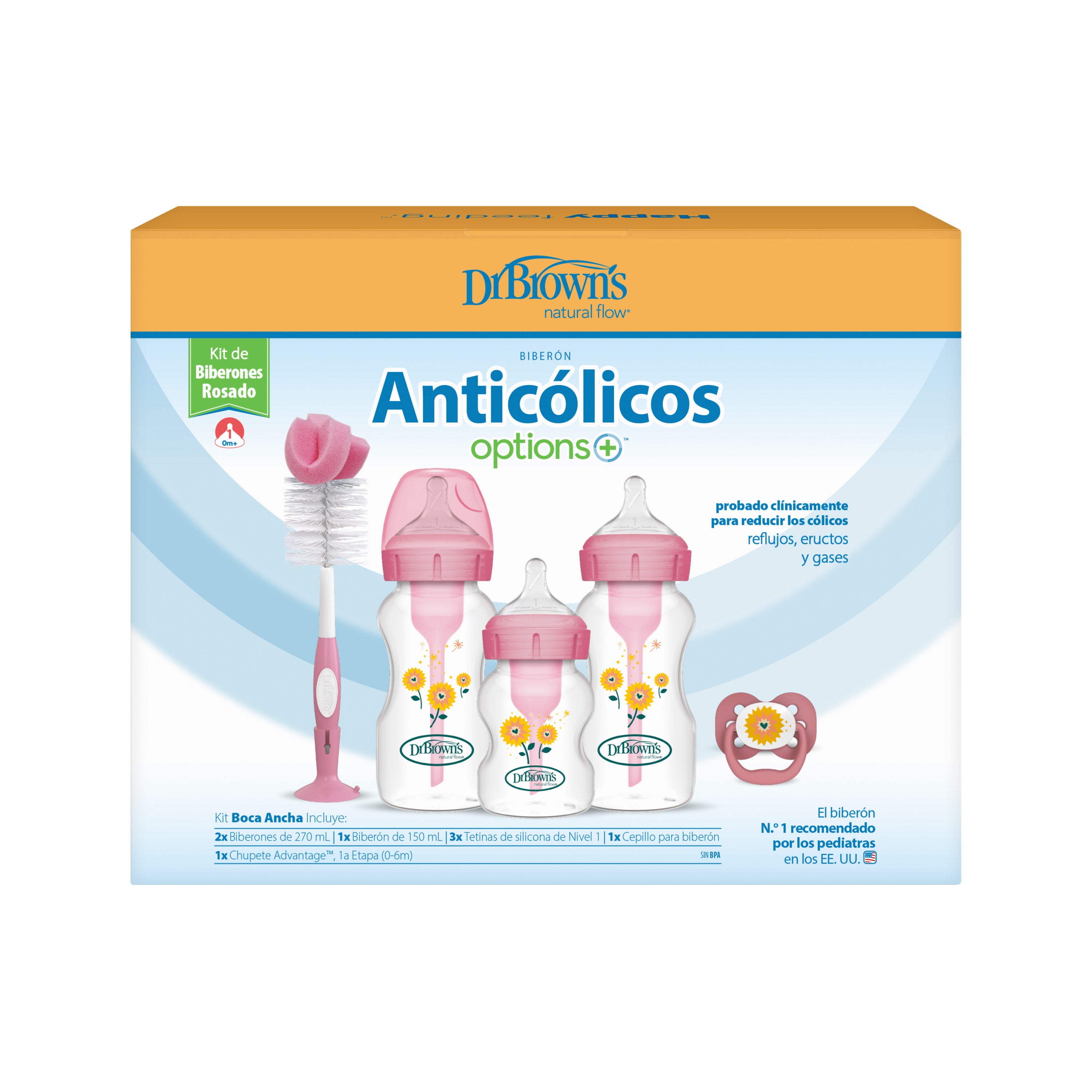 Dr Brown's Wide Neck Options + Baby bottle Pink Floral Starburst Gift Set