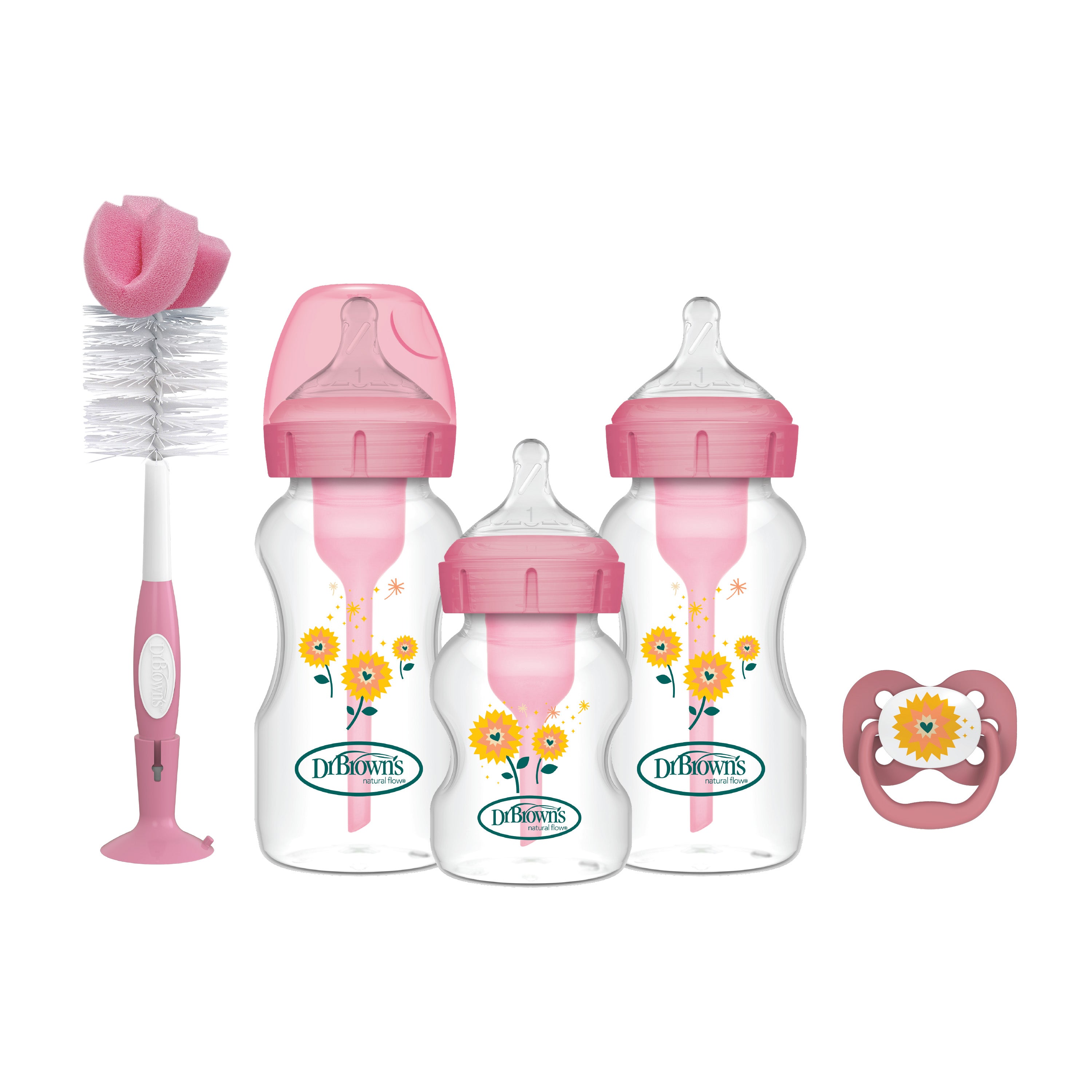 Dr Brown's Wide Neck Options + Baby bottle Pink Floral Starburst Gift Set