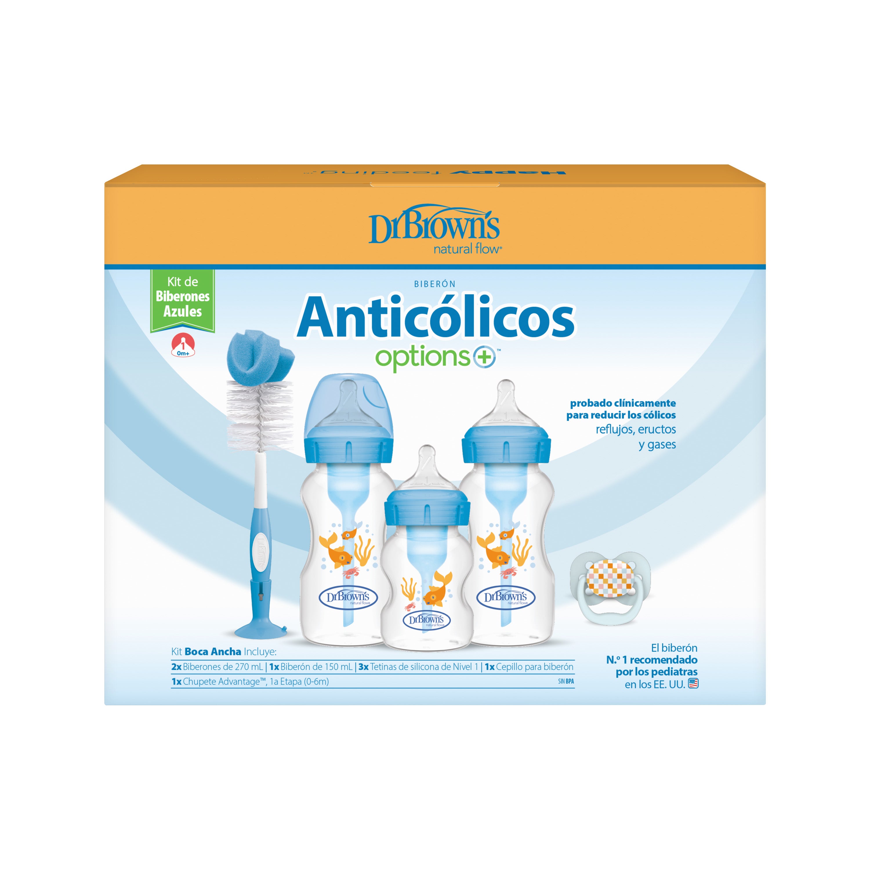 Dr Brown's Wide Neck Options + Baby bottle Blue Goldfish Gift Set