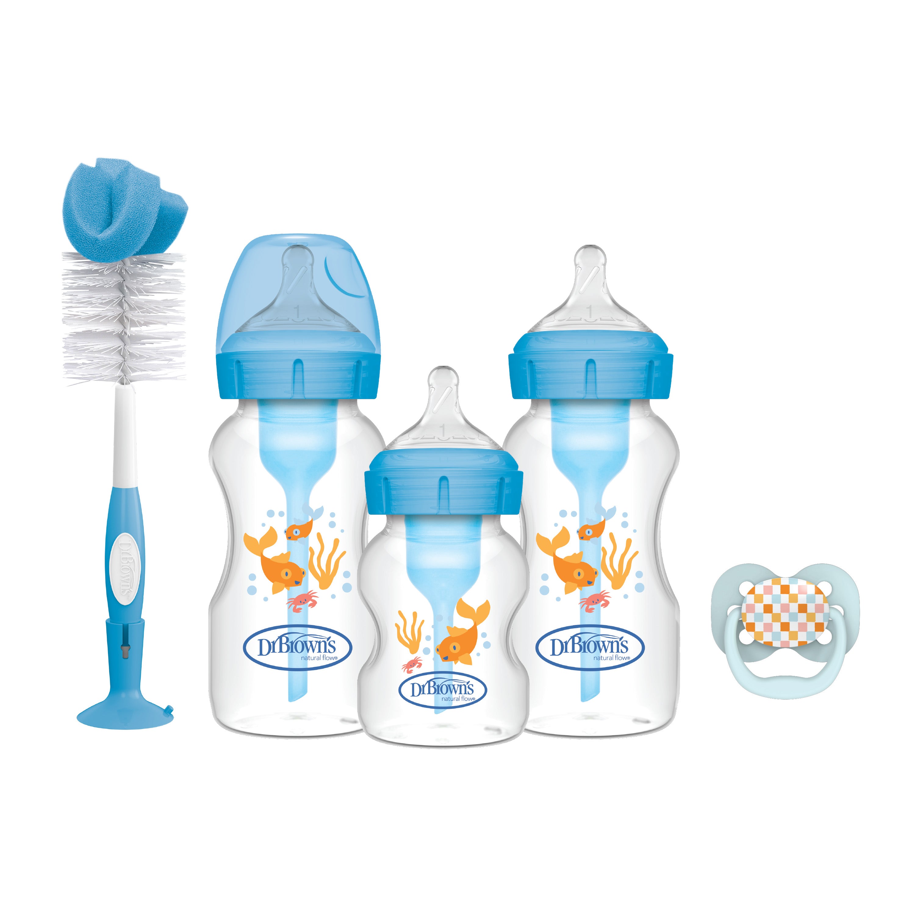 Dr Brown's Wide Neck Options + Baby bottle Blue Goldfish Gift Set