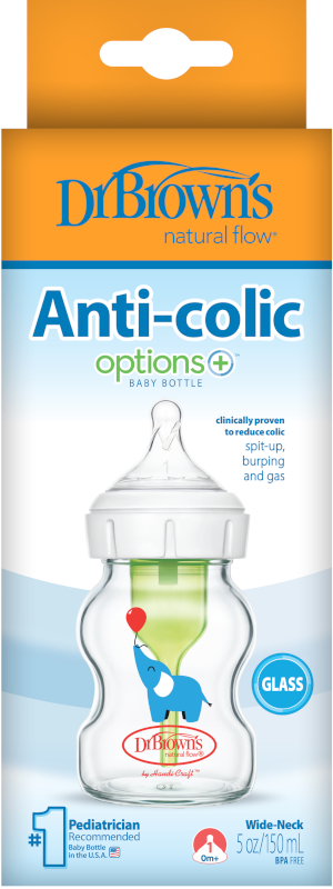 150 mL Glass Wide Neck Options+ Baby Bottle, Elephant, 1-Pack