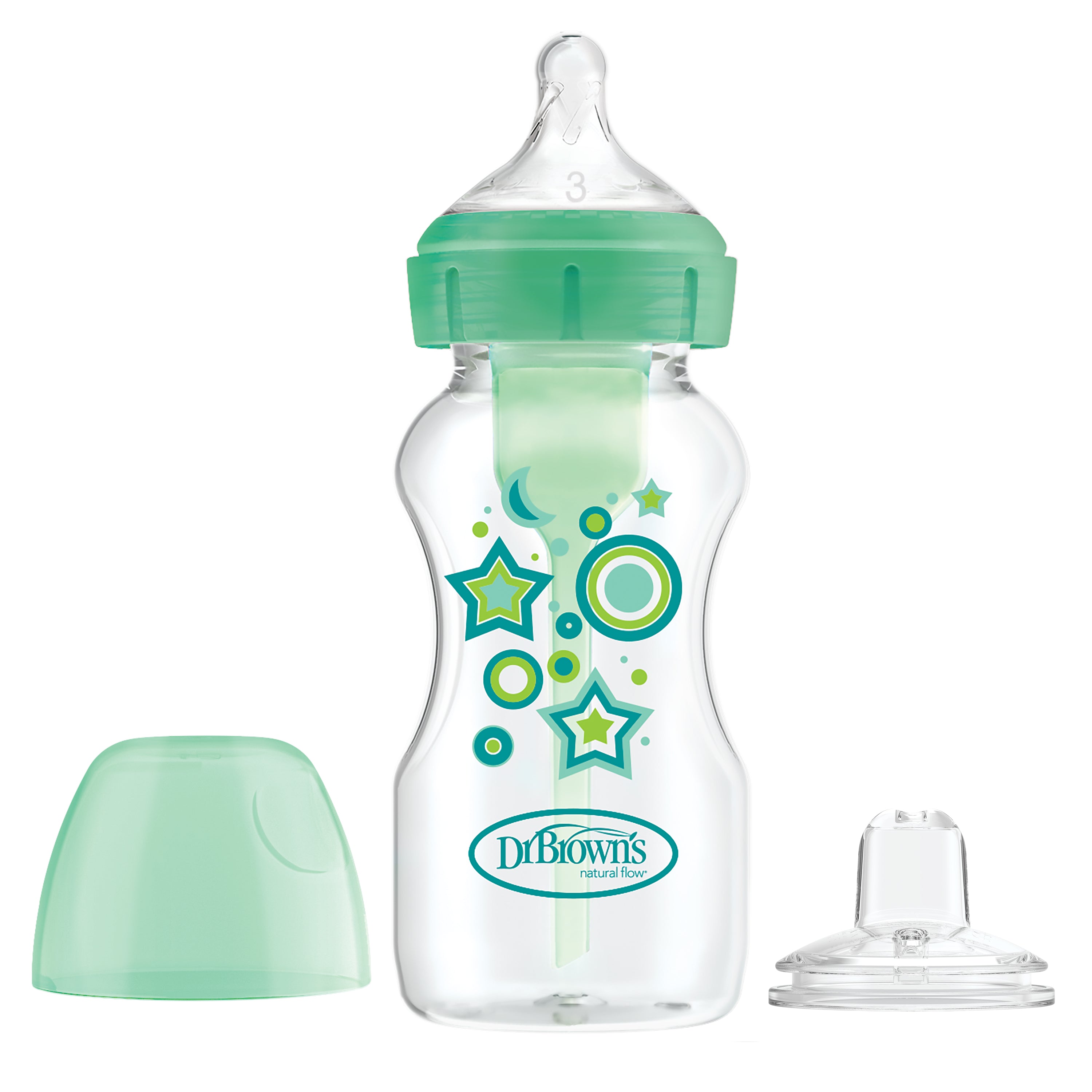 DR BROWN’S 270mL ANTI-COLIC BOTTLE TO SIPPY BOTTLE STARTER KIT WIDE-NECK GREEN 6m+