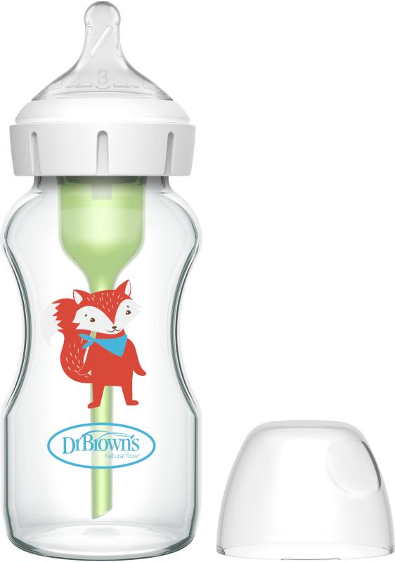 9 oz/270 mL Glass Wide NeckOptions+ Baby Bottle w/ L3 Teat Fox, 1-Pack