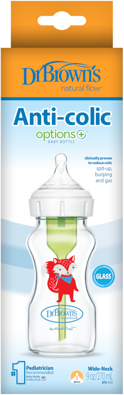 9 oz/270 mL Glass Wide NeckOptions+ Baby Bottle w/ L3 Teat Fox, 1-Pack
