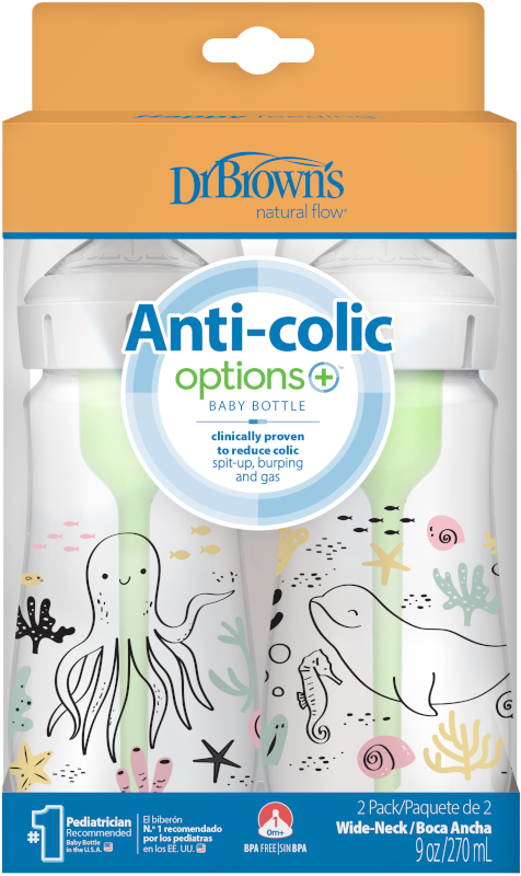 DR BROWNS 270ML WIDE NECK ANTI-COLIC OPTIONS+ BABY BOTTLE, OCEAN, 2-PACK