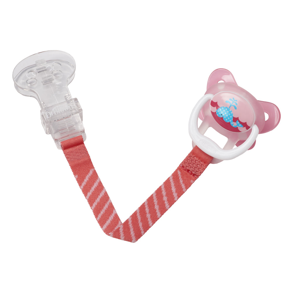 Dr Browns Soother Clip with Material Coloured Strap, Pink