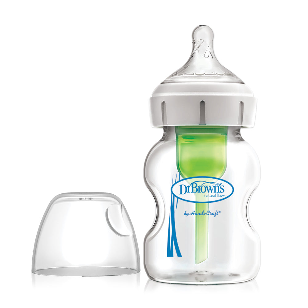 Dr Brown's Options+ Anti Colic Wide Neck GLASS Bottle with Level 1 Teat, 150ml