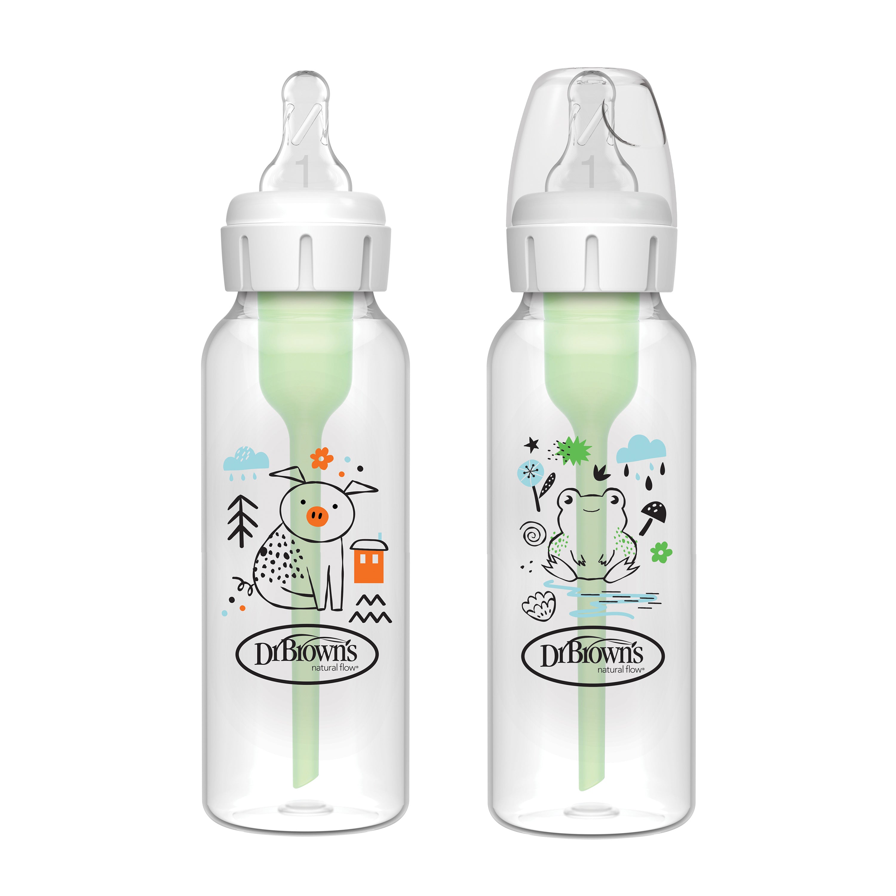 Dr Brown's 250ml Narrow Anti-colic Options+ Baby Bottle, Pig/Frog, 2-Pack