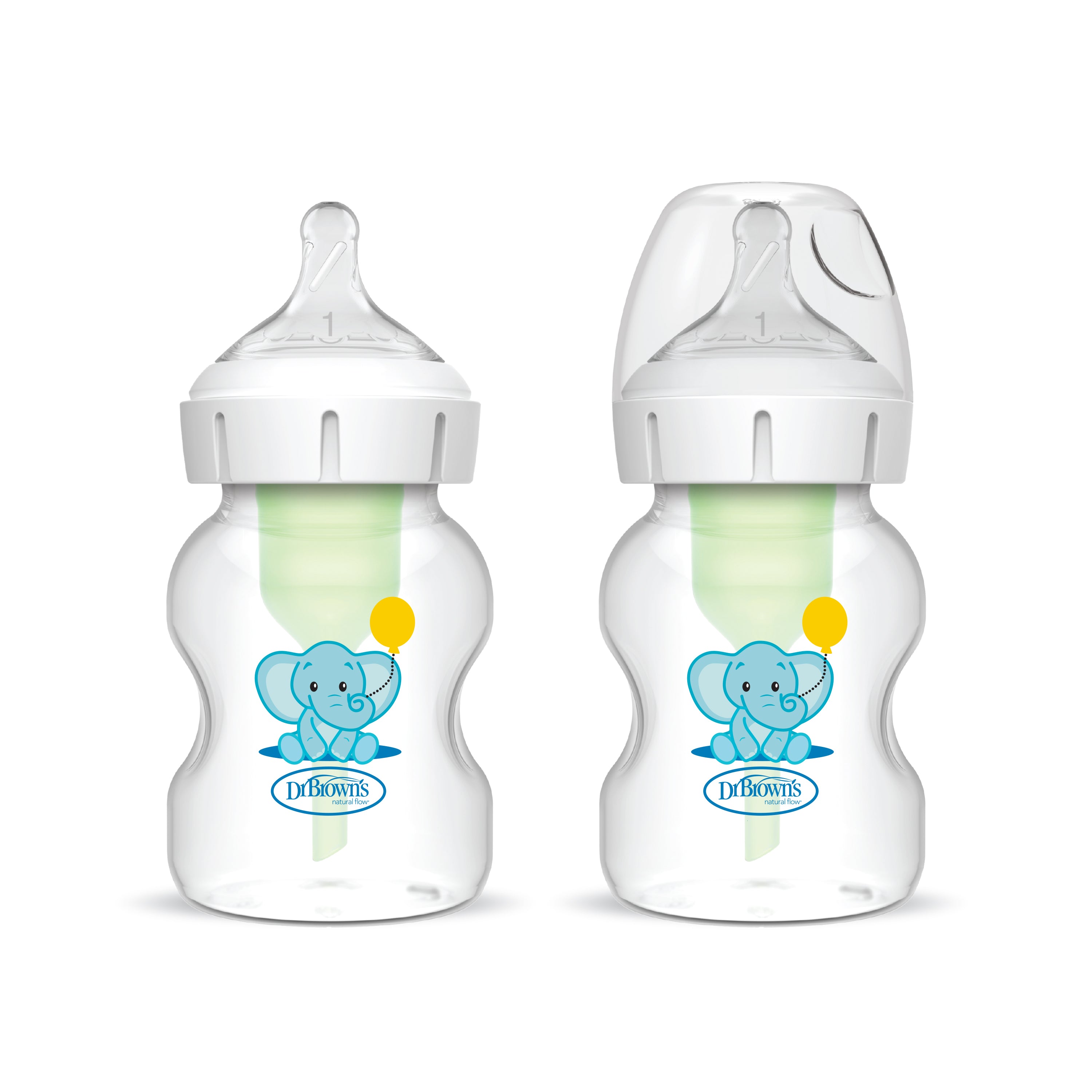 Dr Brown's 150ml Wide Neck Options+ Baby Bottle, Elephant, 2-Pack