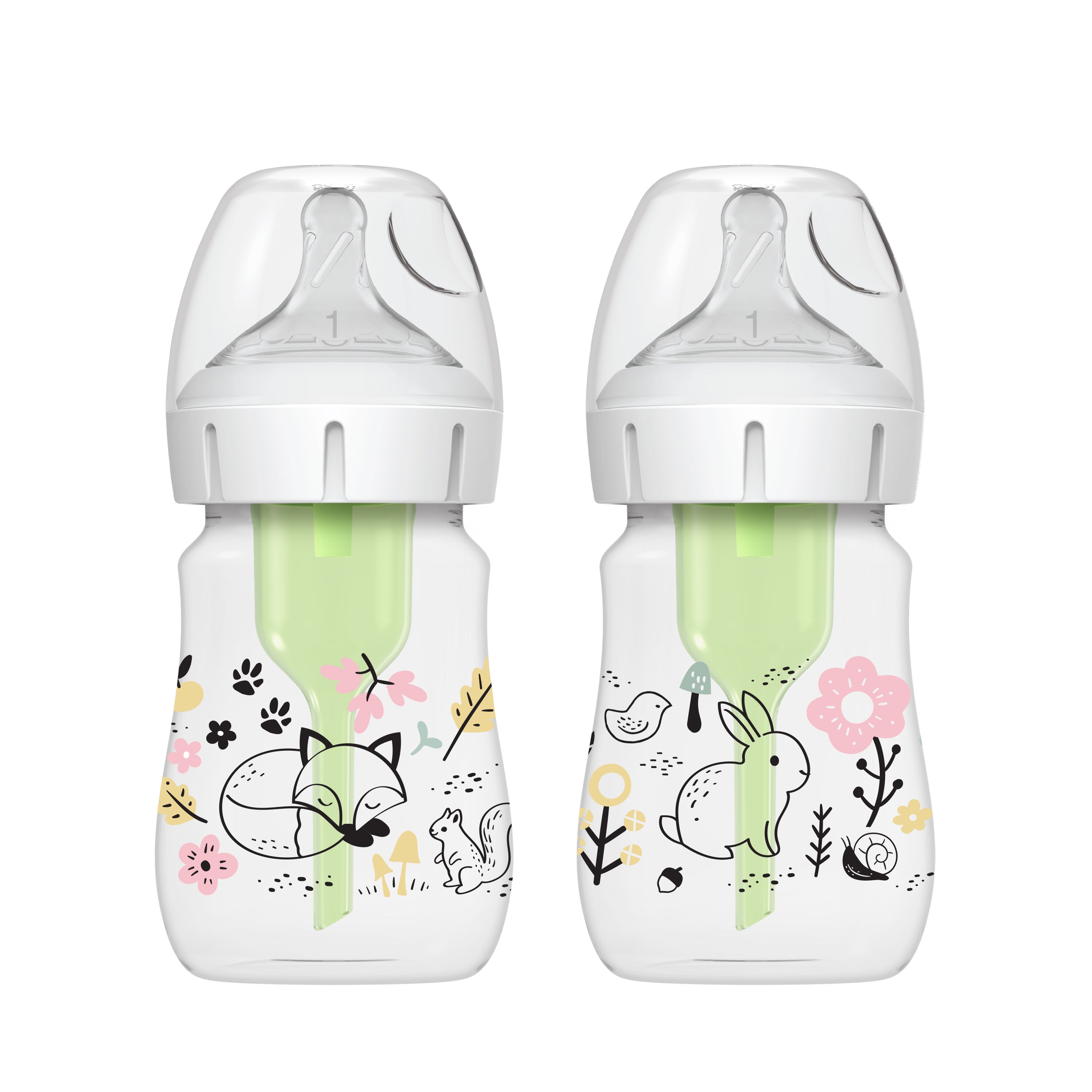Dr Brown's 150mL Wide-Neck Anti-colic Options+ Baby Bottle, Woodland, 2-Pack