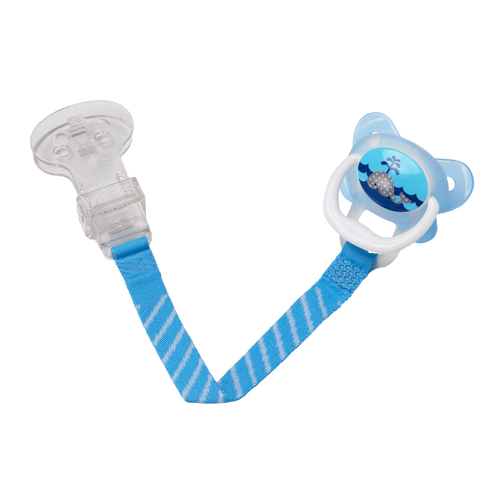 Dr Browns Soother Clip with Material Coloured Strap, Blue