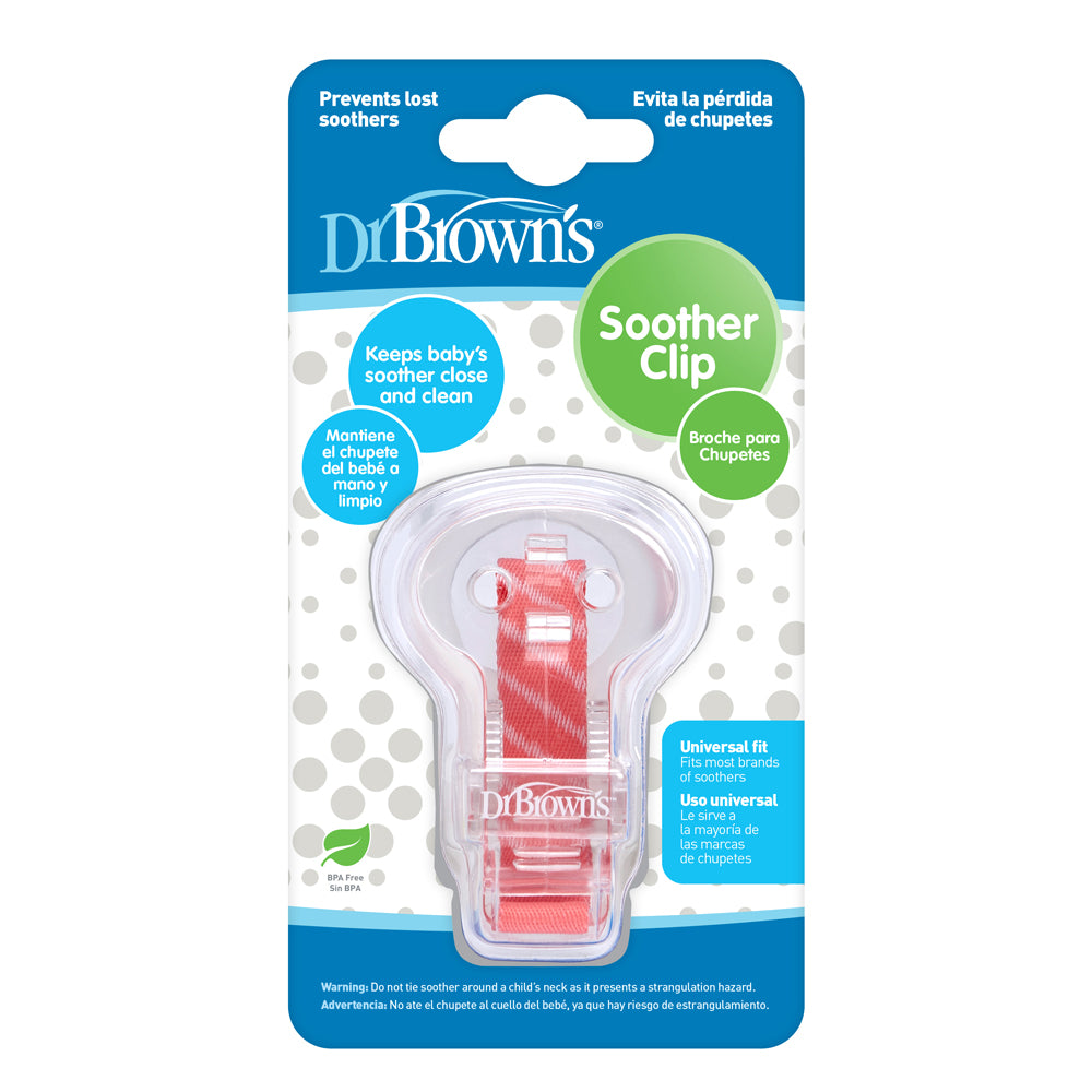 Dr Browns Soother Clip with Material Coloured Strap, Pink