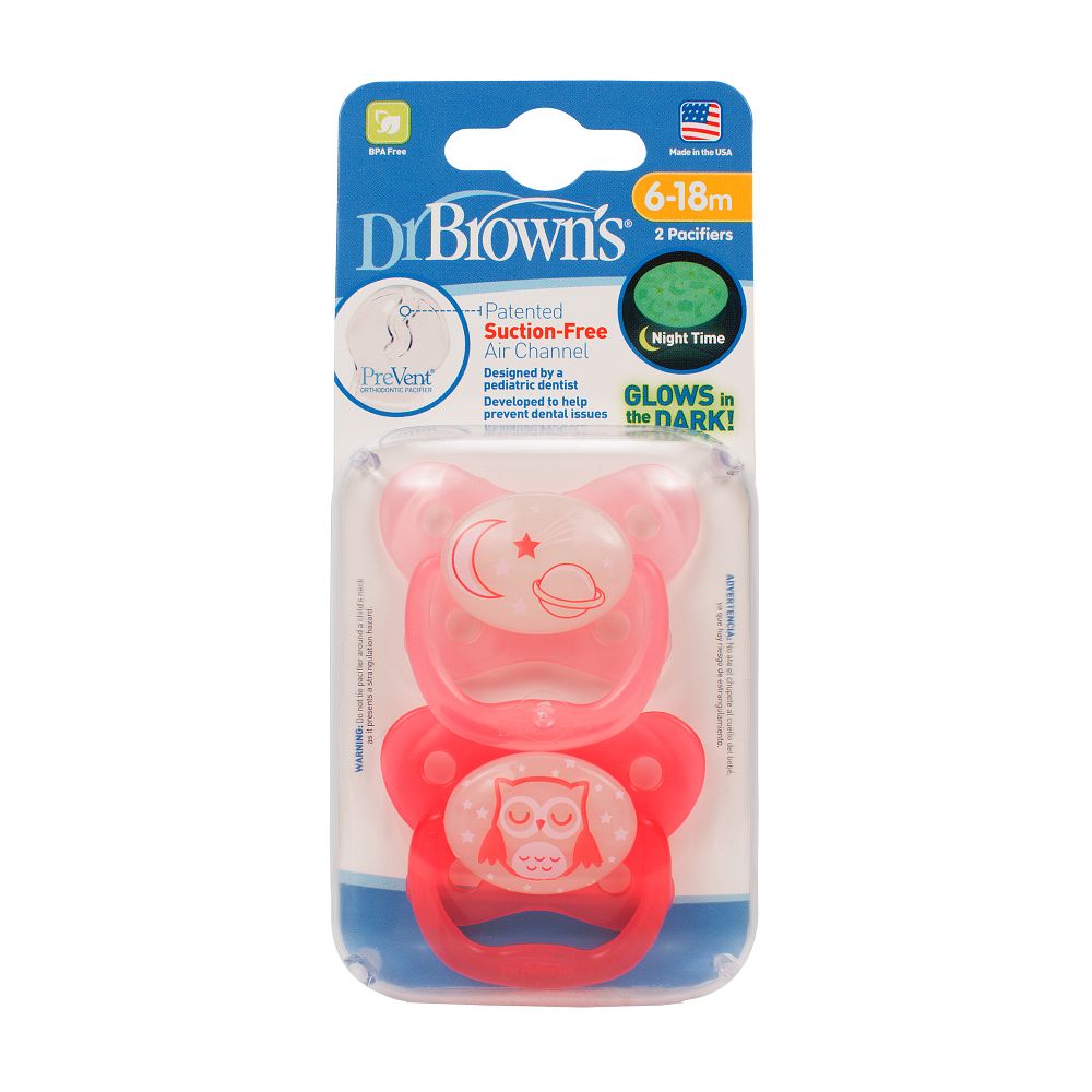 Dr Brown's PreVent Glow in the Dark Butterfly Shield Soother, 6-18 months, Girl