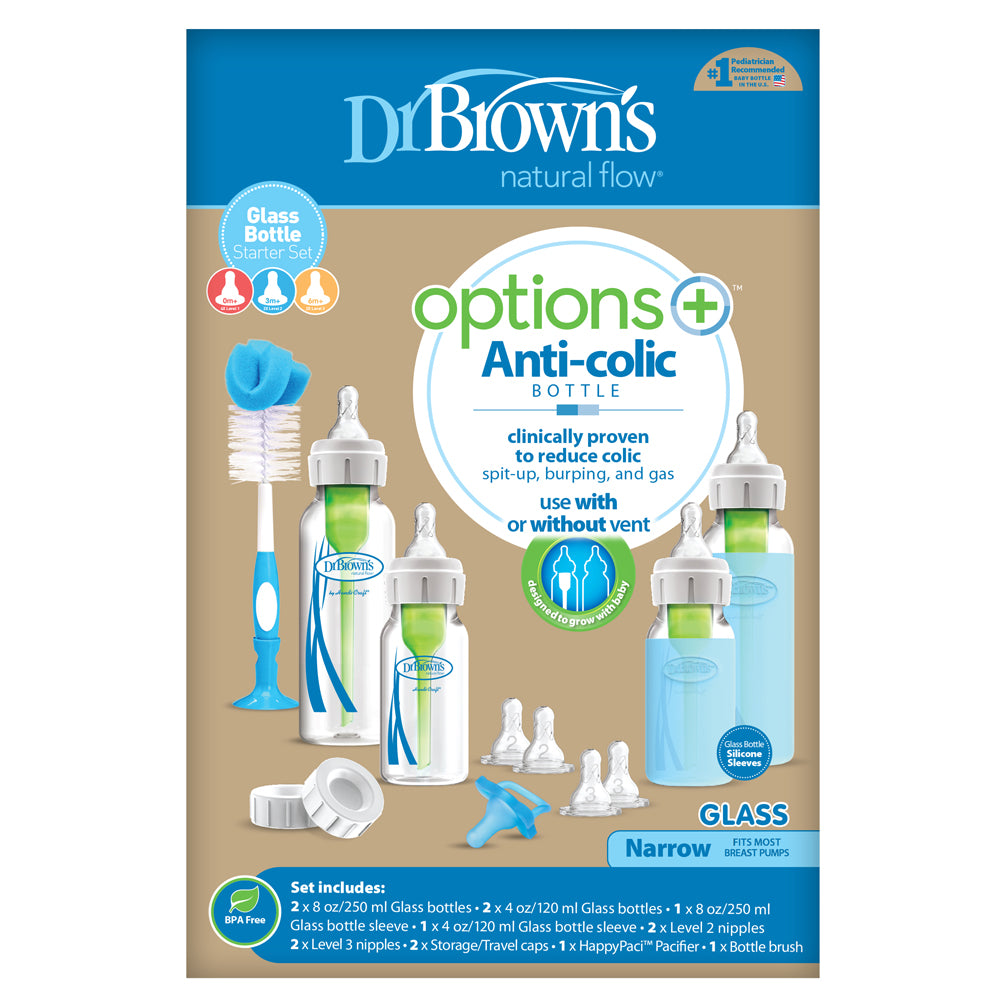 Dr Brown's Options+ Anti Colic Narrow Neck GLASS Feeding Set