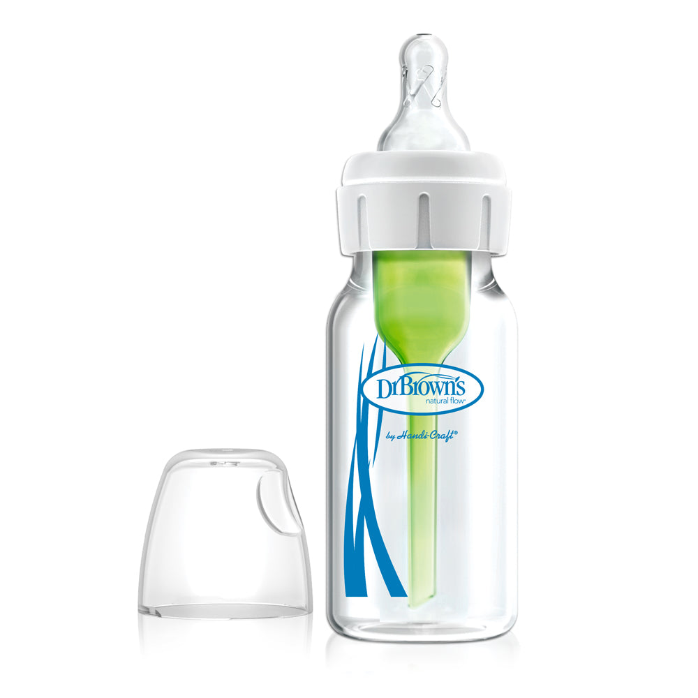 Dr Brown's Options+ Anti Colic Narrow Neck GLASS Bottle with Level 1 Teat, 120ml