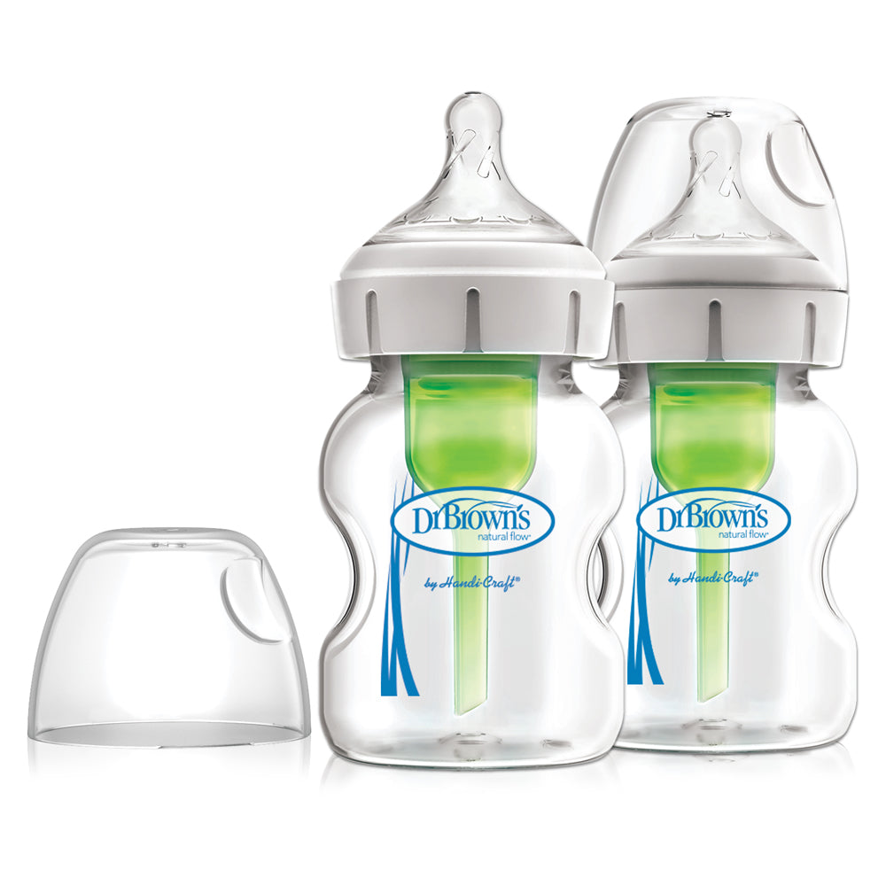 Dr Brown's Options+ Anti Colic Wide Neck GLASS Bottle with Level 1 Teat, 150ml