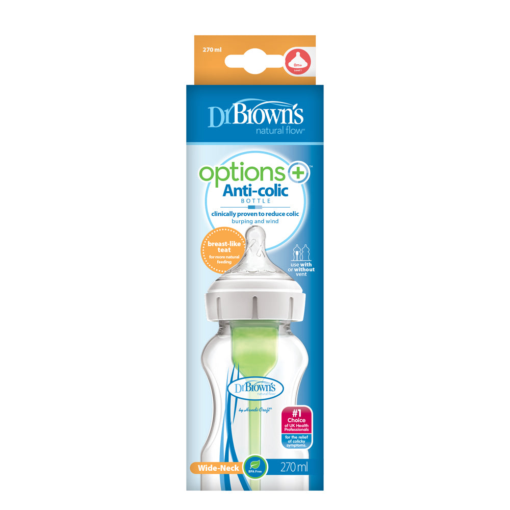Dr Brown's Options+ Anti Colic Wide Neck Bottle with Level 1 Teat, 270ml